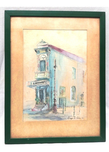 Cuadro Caminito - La Boca 47x36cm Marco Vidrio - No Envío 0