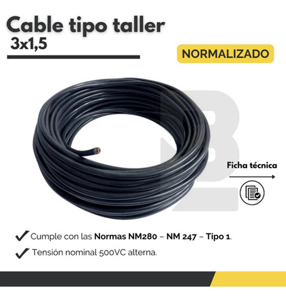 Cable Taller 3x1,5 Mm Tipo Tpr Normalizado Rollo 100mts 1