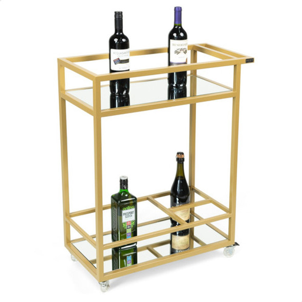 Carrinho De Bebidas Estilo Industrial Dourado Com Espelho 0