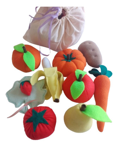 Comidita De Tela. Bolsita Con 10 Frutas Y Verduras De Tela 0