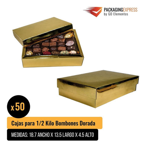 Cajas Para Bombones Doradas 1/2 Kg  Bijou Pack X 50 Regalos 1
