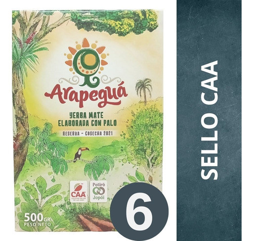 Yerba Mate Con Palo Arapeguá 6 X 500 Gr - Sello Caa 0