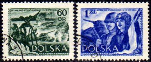 Polonia Serie X 2 Sellos Batalla, Tanque, Soldados Año 1954 0