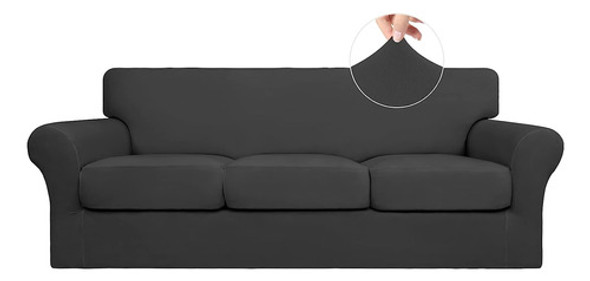 Funda Sillón Elástica Lavable Grande 4pzas Gris Oscuro 0
