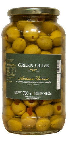 Aceitunas Verdes Pimiento Morrón Vidrio En Aceite X 480 Gr 0
