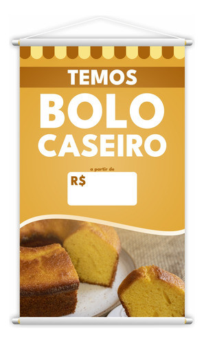 Banner Temos Bolo Caseiro Preço Laranja Lona 80x50cm 0