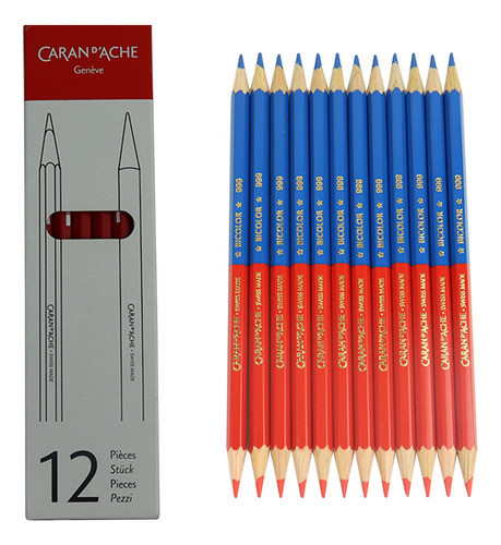 Lápis Ortodontíco Aquarelável Caran Dache Bicolor Cx C/12 ª 0