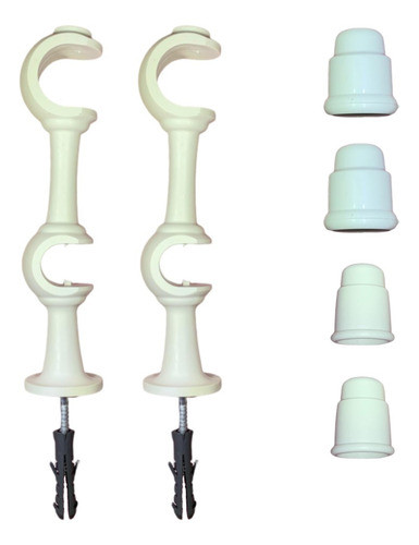Kit 2 Suporte Varão Duplo Cortina C/ Ponteira 19-28mm Branco 0
