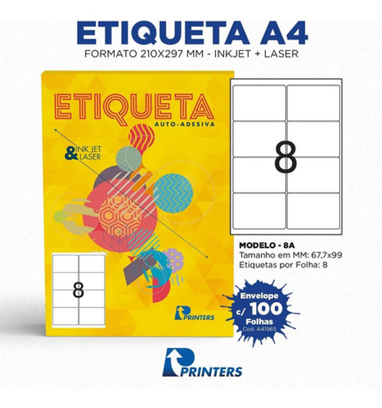 Etiqueta  A4  Inkjet/laser  67,7 Mm X 99,0 Mm  800 Etiquetas 0