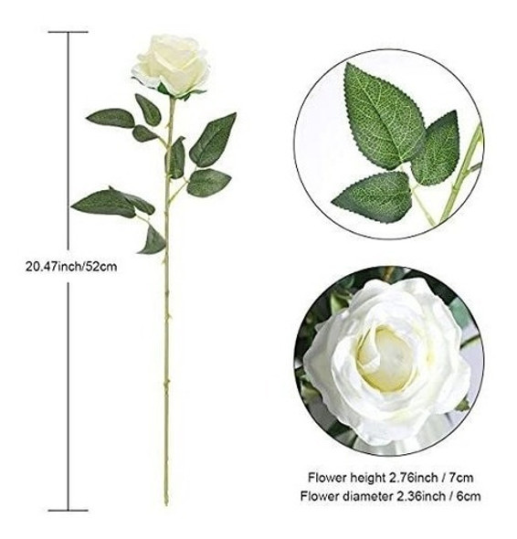 12 Rosas De Seda Artificiales Con Tallo Largo - Blanco 1