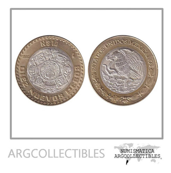 Mexico Moneda 10 Nuevos Pesos 1992 Bimetalicaplata Km553 Unc 0