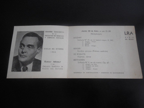 Programa Rudolf Moralt Ciclo De Otoño 1953 Lra 0