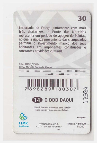 Cartão Telefônico Pelotas - Fonte - Tiragem 50000 1