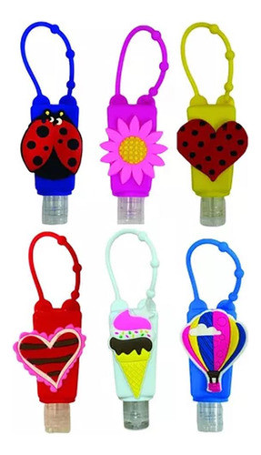 06 Porta Álcool Gel Frasco Mochila Chaveiro Infantil Kit 1