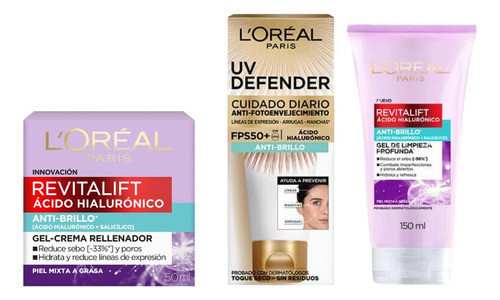 Kit Loreal Anti-brillo Limpiador+crema+protector 0