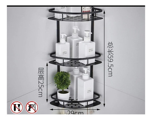 Esquinero Triple De Aluminio Negro Baño 1