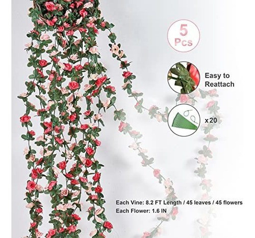 Guirnalda De Flores Colgantes Vides De Rosas Artificiales 5u 1