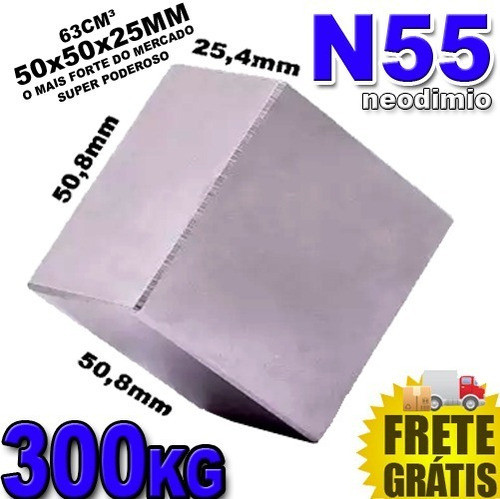 Imã Neodímio Bloco Super Forte Trava Tudo N55 50x50x25 300kg 1