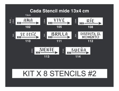 Kit X 8 Stencil #2 Palabras Positivas 13x4cm Noreste Ideas 0
