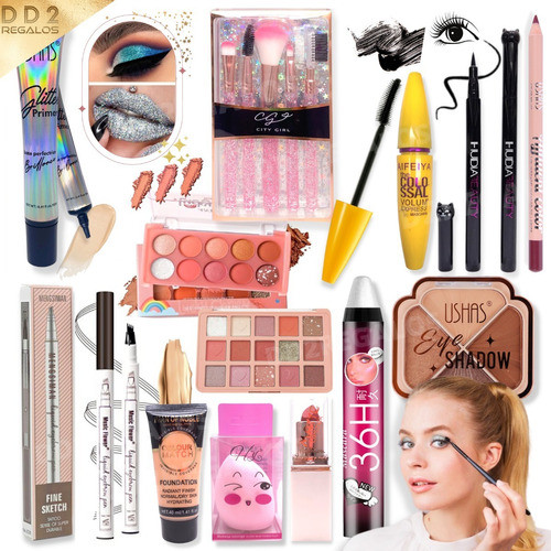 Set De Maquillaje X13 Paleta Labial Máscara Brochas Completo 1