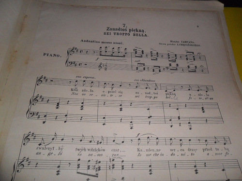 Antigua Partitura Zanadtos Piekna Sei Troppo Bella Piano 0