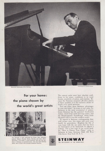 1952 Publicidad Vintage Pianos Steinway Alexander Brailowsky 0