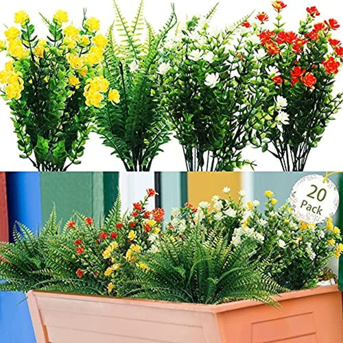20 Piezas Flores Artificiales Plantas Set Plantas Artificial 0