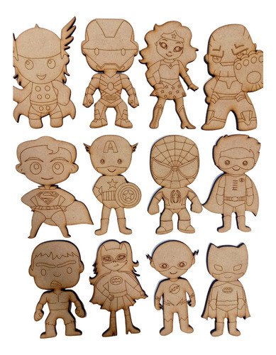 65 Superheroes Mini 5cm Fibrofacil Mdf Personajes 0