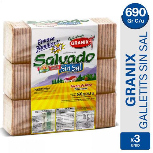 Galletitas De Agua Granix Salvado Sin Sal Crackers 3en1 X3 0