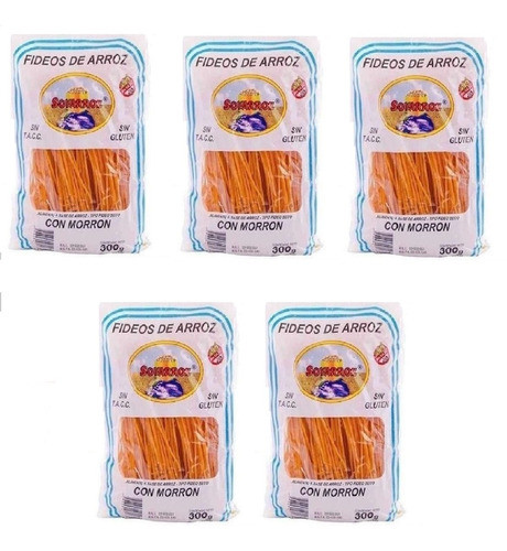 Pack X 5 Fideos De Arroz Con Morron Soy Arroz X 300grs 0
