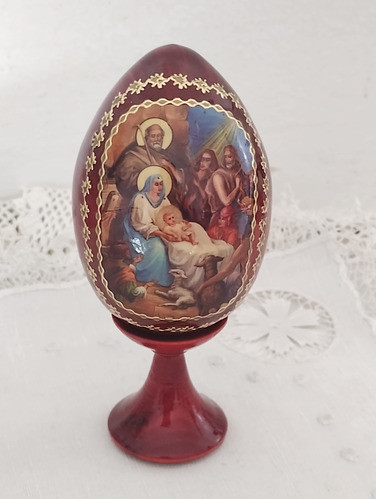 Icono Religioso Ruso Huevo De Madera 0