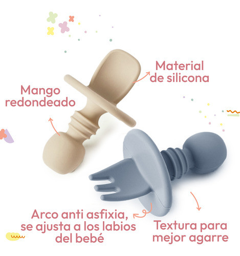 Set Cuchara Tenedor Silicona Mini Bebe Aprendizaje Beige 1