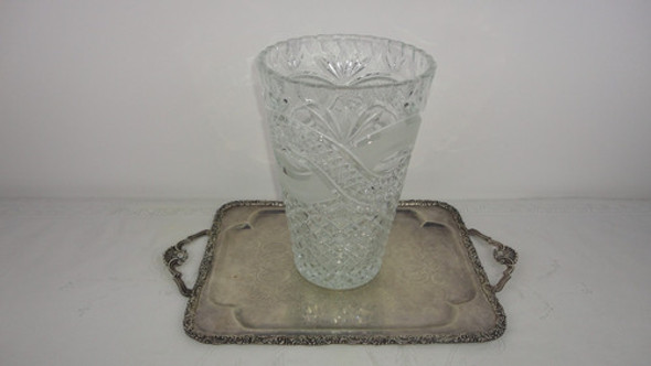 Gran Florero Cristal Antiguo Todo Tallado Decoracion Miralo 0