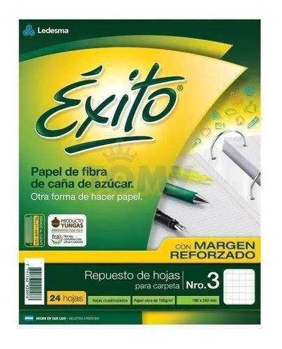 Repuesto Exito Nº3 24 Hojas Con Margen Reforzado Pack X6 0