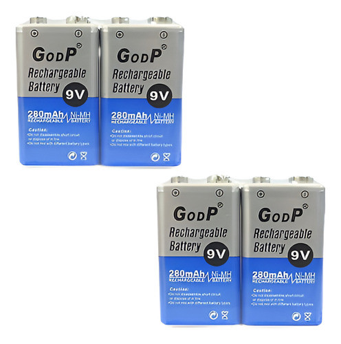 4 Pc 9v 9.0v Bloque De V 280mah Ni-mh Recargable Batería Pp3 0