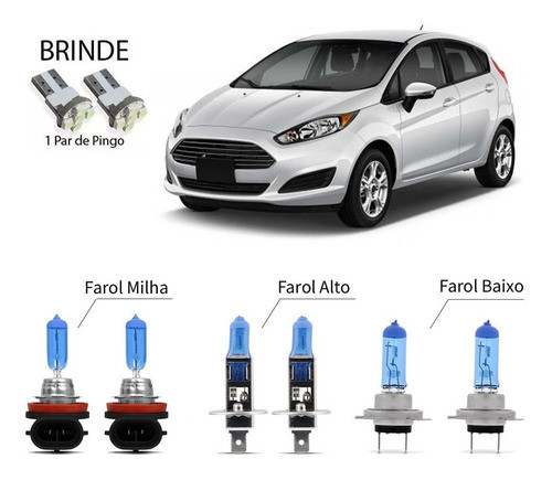 Jogo Lampadas Brancas Farol Baixo/ Milha/alto 8500k Fiesta 0