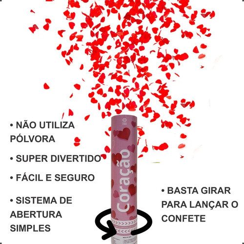 Kit 2 Lança Confetes Dia Dos Namorados Coração Vermelho 30cm 1