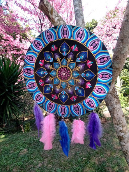 Mandala Decorativa Filtro Dos Sonhos Rosa E Azul 1