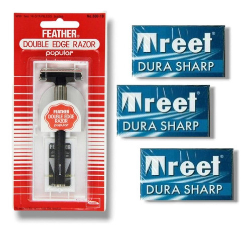 Afeitadora Feather Double Edge Razor+3cajas Treetsharp Filos 0