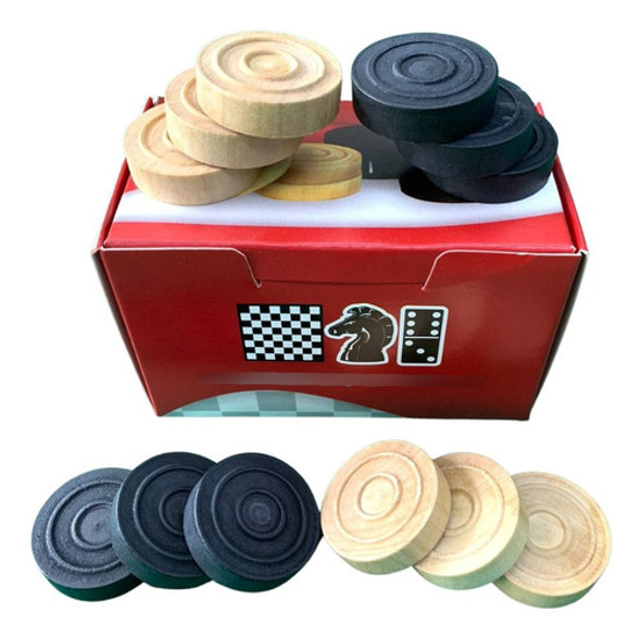 Peças Dama Madeira Jogo Redonda 24 Peças 1