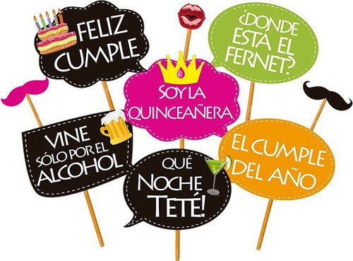 Kit Imprimible Photo Props Cartelitos Frases Cumple De 15 Añ 0