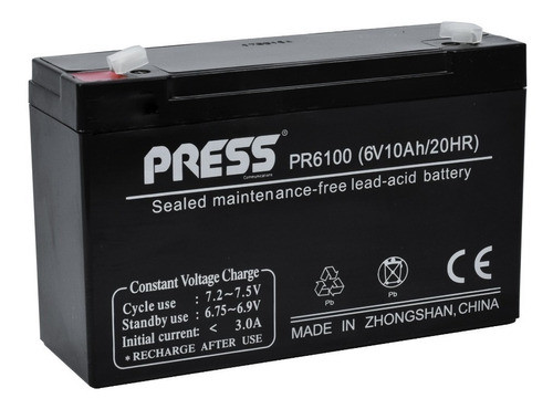 Bateria De Gel Recargable 10 Ampers/hs, 6 Volts Marca Press 0