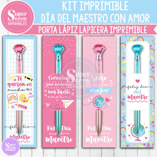 Kit Imprimible Porta Lapicera Día Del Maestro Con Amor Seño 0