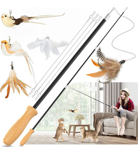 Vara De Pesca Para Gatos De 109cm Con Recargas Naturales 0