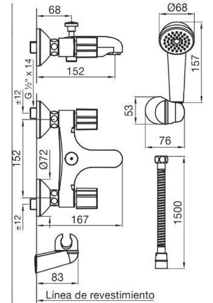 Griferia Bañera Fv 112/c7 Radal Ducha Manual Exterior 1
