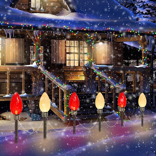 Paquete De 12 Luces Navideñas Gigantes Rojas Y Blancas Solar 1