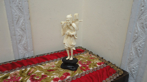 Figura Talla Oriental Antigua Leñador Impecable Pieza Mirala 1