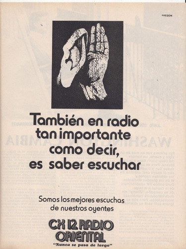 Publicidad 1976 Emisora Radio Cx 12 Oriental Uruguay 1976 0