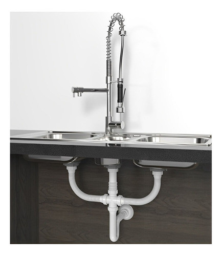 Sifão Triplo Tubo Cano Sanfonado Completo P/ Cuba Tanque 1