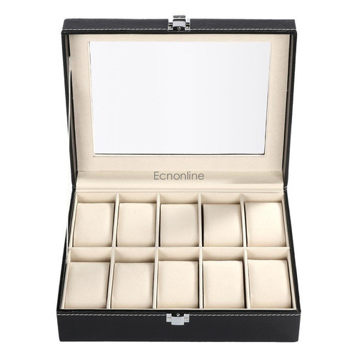 Nuevo Homdox Cuero Sintético Cristal Ventana 10 Ranuras Relo 1